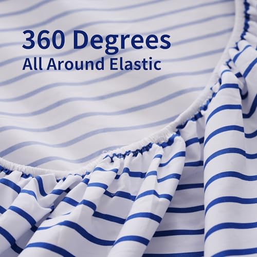 Best Season Queen Blue Striped Bed Sheet Set 4 Piece With 16-Inch Deep Pockets- Super Soft & Wrinkle Free Stripe Bed Sheets thumb #3