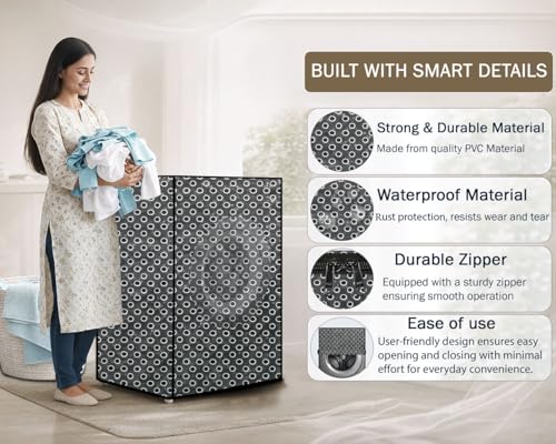 Image of Stylista Washing Machine Cover Compatible for Bosch 6 kg 5 Star Inverter Fully Automatic Front Loading Washing Machine WLJ2016WIN Symmetric Pattern Grey