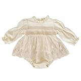 HOOLCHEAN Baby Infant Girls Waffle Ruffle Bodysuits Long Sleeve Lace Dress (Cream, 73: 6-12 Months)