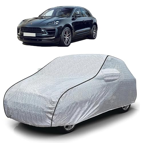 Image of Sulfar 100% Waterproof Car Body Cover Compatible with Mirror for Porsche Macan (Triple Stitched, Full Bottom Elastic, Magic Silver with Black Piping)