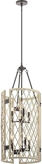 6 Light Country/Rustic Wood Lattice Drum Shade Chandelier Light Fixture, White Washed Wood