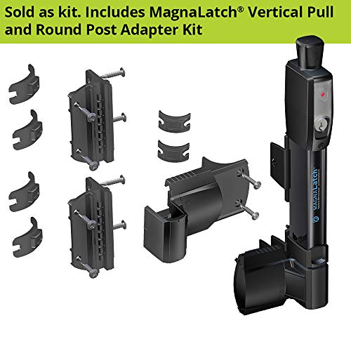 D&D Technologies ML3VPKA+ML3RPK MagnaLatch Vertical Pull, Child & Pet Safety Magnetic Gate Latch & Round Post Adaptor Kit, Sold Together