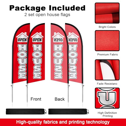 2 Pack Open House Flags, 8FT Open House Signs for Real Estate with Flagpole Kit, Ground Stake, Open House Feather Flag Banner for Events, Advertising, Indicators, Outdoor Advertising - Image 4