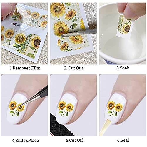 Nagelsticker,24 Blatt Blumen Nail Art Sticker 3D Wassertransfer, Nagelaufkleber, Kirsche Sonnenblume Sommer nageldesign… – Bild 7