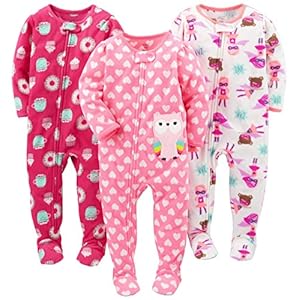 Simple Joys by Carter’s Toddlers and Baby Girls’ Loose-Fit Flame Resistant Fleece Footed Pajamas, Pack of 3