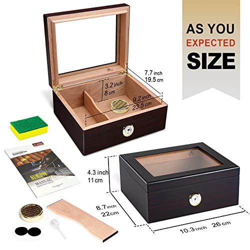 Slege Cigar Humidor, Humidor Cigar Box For Cuban Cigars,Glass-Top Humidor Spanish Cedar-Cigar Case,Humidore Humidifier,Divider,Hygrometer,Men's Gift,Cigar Accessories(30-50 Cigars) #TOP5