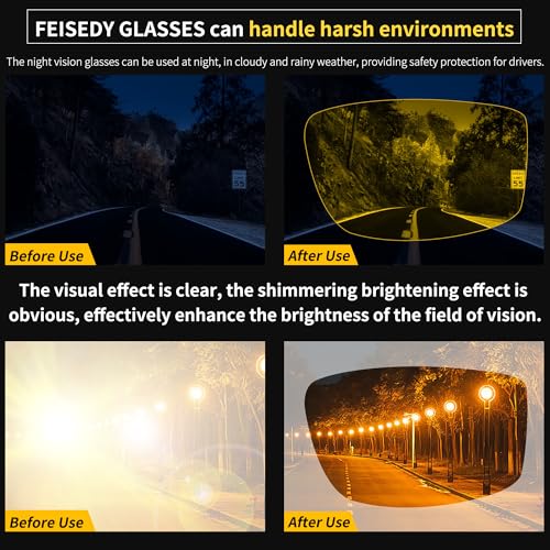 FEISEDY Night Driving Fit Over Glasses Sunglasses for Men Women,Polarized Wrap Around Yellow Sunglasses UV400 B2593