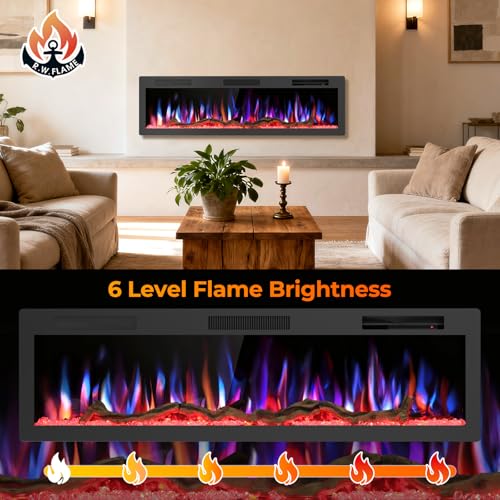 Image of R.W.FLAME 60 inch Recessed and Wall Mounted Smart Electric Fireplace, Alexa /WiFi Enabled, APP Control with Multiple Sound Modes, Remote Control with Timer, Adjustable Flame Colors and Speed