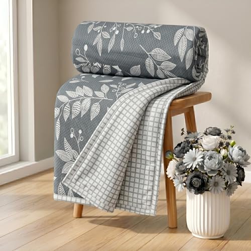 Image of HOMEKART Premium 100% Cotton Dohar for Double Bed | Reversible AC Blanket | Lightweight All Season Comforter | Soft & Breathable Summer Quilt for Adults | 150 GSM | 88 x 85 Inches (Graphite Willow)