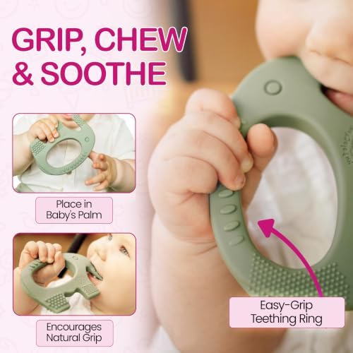 Teething Toy for Babies Age 0 to 6 Months - Baby Elefun 5x Pain Relief Smart Teether - Zero Developmental Delay Silicone Baby Teething Toy Ring - Cute Infant Shower Gift Chew Toys for Babies — view 7