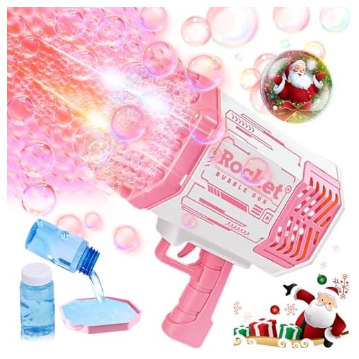 SHCKE Bubble Machine Gun, 69 Holes Rocket Bubble Machine with Colorful Lights, TIK Tok Bubble Maker Bubble Blower Machine for Kids Adults Summer Outdoor Birthday Wedding Party [Pink]