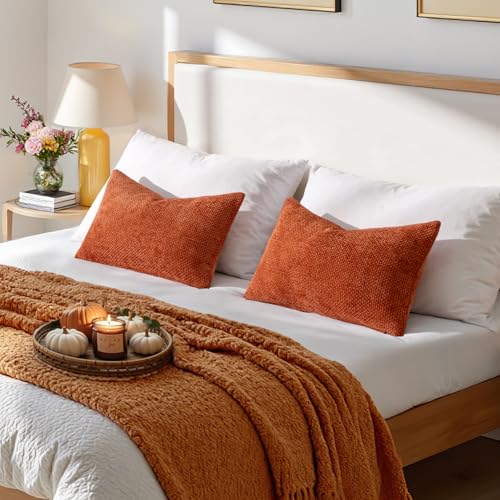 Image of MIULEE Pack of 2 Fall Burnt Orange Decorative Pillow Covers 20x12 Inch Soft Chenille Couch Throw Pillows Farmhouse Cushion Covers for Home Decor Sofa Bedroom Living Room