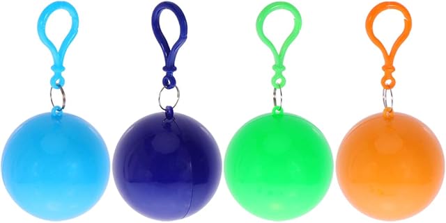 Garneck 4pcs Rain Ponchos Ball Disposable Safety Emergency Raincoats with Hood Protection Suit Keyring Pendant for Travel Windproof Anti-Saliva Dustproof (4colors)