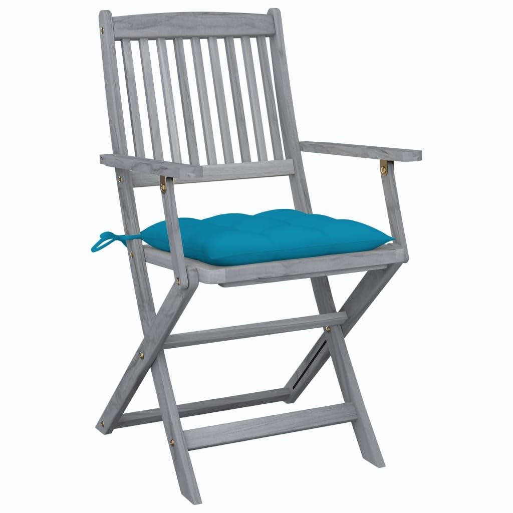 Chaise de jardin pliante en bois d'acacia gris avec coussin confortable pour balcon set de 2