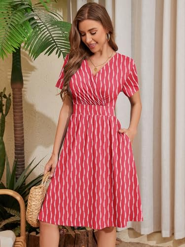 Image of Heymoments Womens Summer Short Sleeve Casual Dresses V-Neck Beach Dress with Pockets S-2XL
