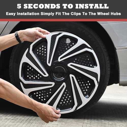 Image of Grid Black with Silver Hubcap Wheel Cover Replacement Kit 15 inch Hub Caps Wheel Rim Cover Car Exterior Accessories Pack of 4, 15 inches