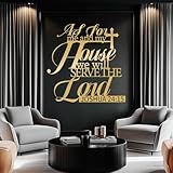 Decoración de Pared de Metal con versículo bíblico, Josué 24:15, 'En Cuanto a mí y mi casa, Cruz Cristiana Religiosa Colgante, para el hogar (Dorado, 80 x 80 cm)