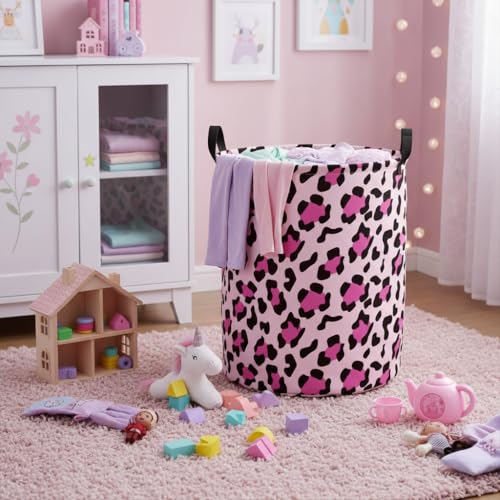 Image of Baby Laundry Basket Baby Nursery Hamper Kids Laundry Basket Toy Storage Bin for Boys Room Decor Gift Baskets for Bedroom Bathroom(Leopard)