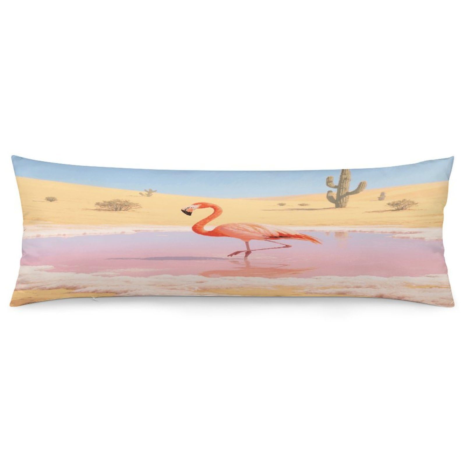 Orange Flamingo in Salt Lake Pillow Cover Decorative Lumbar Pillow Cover 19x53 Inch Long Body Pillows Case Soft Luxury Decorative Throw Pillowcase for Couch Sofa Bedroom Car Decor Pillowcover