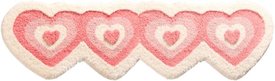 Thick Plush Heart-Shaped Bath Rug,Pink Heart Shape Tufted Bath Mat Absorbent Non Slip Bathroom Runner Rugs,Washable Indoor Doormat for Bedroom,Living Room,Hallway Aesthetic Decor 18" x 65"