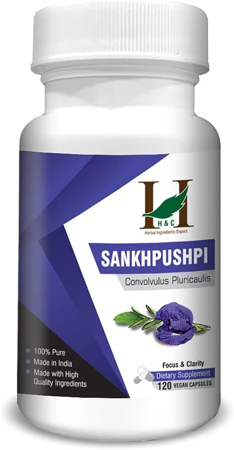 H&C Herbal Ingredients Expert Sankhpushpi 450mg -120 Veg Capsules Focus and Clarity