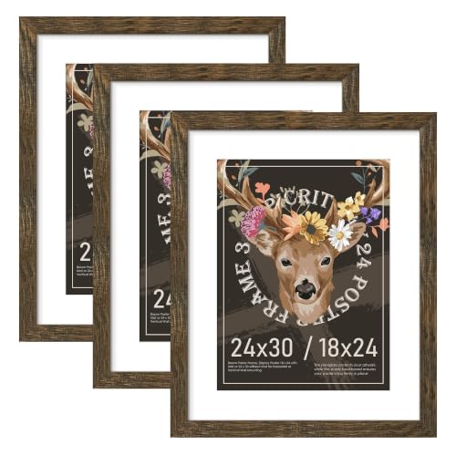 Image of Picrit 24x30 Rustic Brown Puzzle Frame, Picture Frame for Wall, 3 Pack