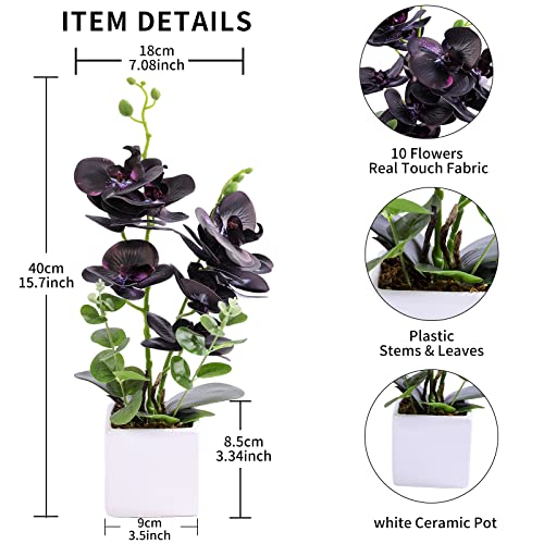 Rerxn Artificial Flower Bonsai With White Pot, Real Touch Faux Orchid Flower Arrangement Fake Phalaenopsis For Table Centerpiece Office Home Wedding Party Indoor Decor #TOP1