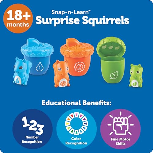 Image of Learning Resources Snap-n-Learn Surprise Squirrels - Toddler Montessori Toys, Preschool Activities, Counting and Fine Motor Skills, Sorting, Pattering, Color Recognition, Gifts for Boys and Girls