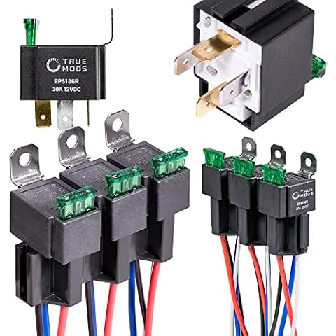 True MODS 6 Pack 4-Pin 12V Bosch Style Fused Relay Switch Kit [Interlocking Harness Socket Holder] [14 AWG Hot Wires] [SPST] [30 Amp] 12 Volt Automotive relays with Fuse for Auto Cars Cover