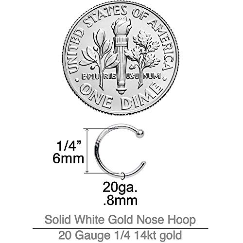 Body Candy Tiny Nose Hoop 20 Gauge 1/4 Small Diamenter Solid 14k White Gold 6mm Nose Hoop2