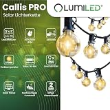 Lumiled Solarny łańcuch świetlny do użytku na zewnątrz, 15 m, 30 diod LED G40, ciepła biel, 2700 K, z pilotem zdalnego sterowania, 8 trybów pracy, 230 V, zasilanie solarne, IP44, odporny na warunki