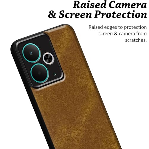 Image of amazon basics Back Cover for Realme 14T 5G | Ultra Slim Soft Rubberised Case | Oil Feel Soft Leather Back | Camera Protection - Tan Brown