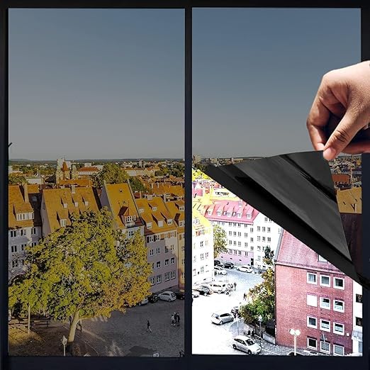 SIA VENDORS Window Privacy Film One Way Daytime Mirror UV Heat Control Vinyl Stickers Sun Block Glass Paper Door Covering Reflective 20 X 48_Inch Light Black Privacy.