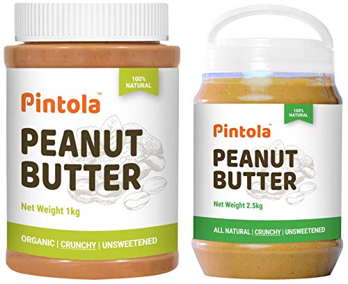 Image of Pintola Organic Peanut Butter (Crunchy) (1kg) + Pintola All Natural Peanut Butter (Crunchy) (2.5 kg) (Unsweetened, Non-GMO, Gluten Free, Vegan)