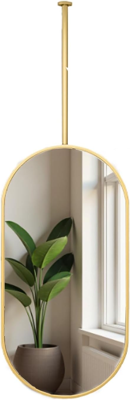 Metal Pole Ceiling Mounted Suspended Mirror 16"X28" 16"X32" 16"X39" 20"X24" 20"X32" Wall Mounted Ceiling Mount Mirrors For Bathrooms Metal Frame Decorative Vanity Mirror For Home Hotel Hallway(Black,1