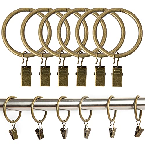 1.5 Inch Curtain Rings with Clips, 36Pcs Rustproof Strong Metal Curtain Clip Ring, Curtain Hangers Clips, Drapery Window Curtain Clips Rings Hooks for Curtain Rod (Antique Bronze)