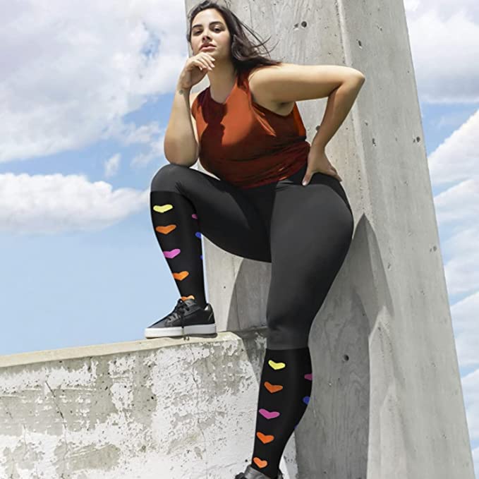 Image of 4 Pairs Plus Size Compression Socks for Women and Men 20-30 mmHg, Wide Calf Stockings Best Support for Circulation, Running