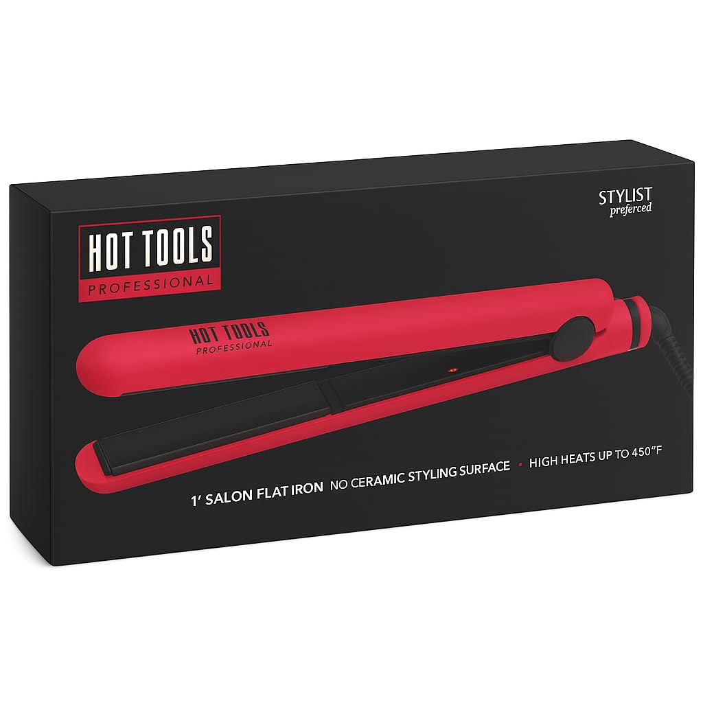 Hot Tools Plancha plana profesional de nano cerámica de 1 pulgada para el cabello, alta temperatura de hasta 450 °F, doble voltaje