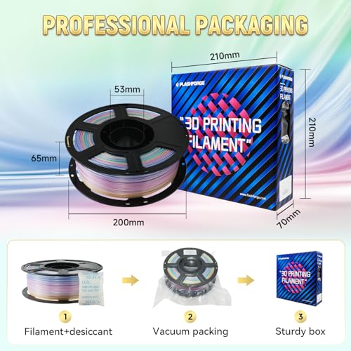 Image of FLASHFORGE Silk PLA Gradient Rainbow Pastel Dream, Multicolored Color Change Rainbow 3D Printer Filament, Yellow Purple Pink Blue Shiny Fast Color-Changing Each 8M Gradually, Ultra-High Glossiness