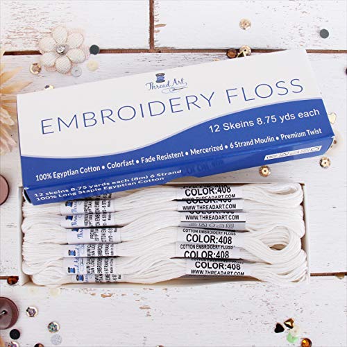 Image of 12 Skeins ThreadArt Cotton Embroidery Floss, White | Long fiber cotton embroidery floss for cross stitch, hand embroidery and bracelets. Six-strand floss separates easily.