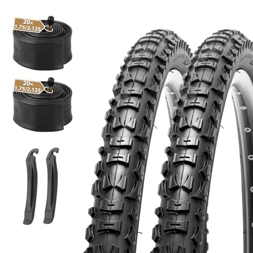 MOHEGIA MTB Tire and Tube Set: 2-Pack 20x1.95 Inch (57-406mm) Folding Mountain Bicycle Tires and Pair Schrader Inner Tubes & Tire Levers for Off-Road Trail Adventures