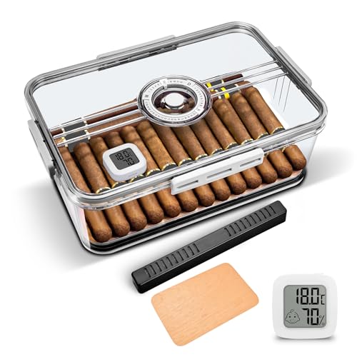 CIGARLOONG Cigar Humidor with Hygrometer and Humidifier Cedar Wood & PP Multi-Storey Airtight Cigar Storage Box/Case for 60 Cigars (Middle)