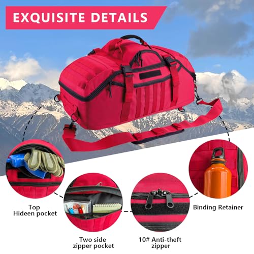 Image of Hannibal Tactical 65L Large Duffle Bag, 3-in-1 Tactical Backpack MOLLE Pack for Sports, Gym, Outdoor, Red