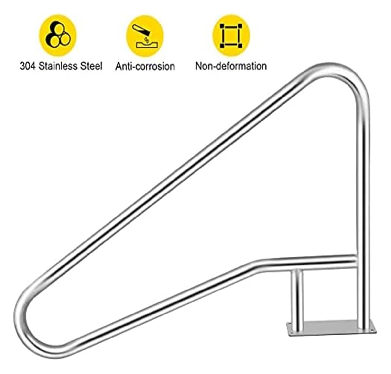 Barandilla de piscina de acero inoxidable de 54 x 36 pulgadas, resistente al óxido, capacidad de carga de 250 libras, diseño ergonómico, color plateado para seguridad y apoyo