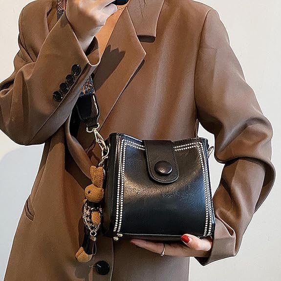 CLOUDEMO Vintage Fashion Bag with Adjustable Wider Shoulder Strap, Vintage Retro Small Water Bucket Bag for Women (Black)2