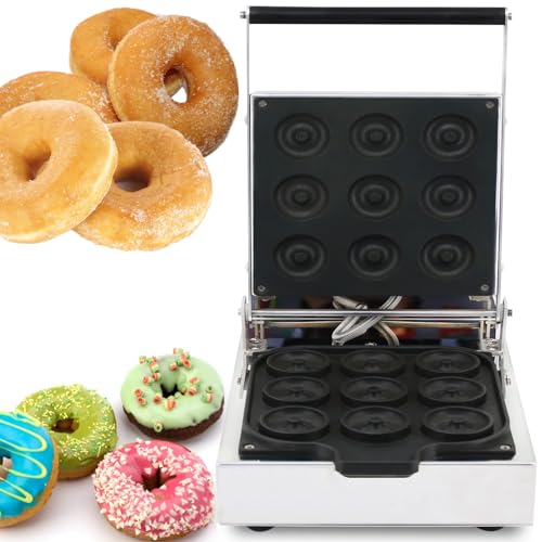 OBong Electric Donut Maker Commercial 9 Holes Mini Doughnut Machine Mini Donuts Maker with Cool Touch Handle Non-Stick Coating for Bakeries Restaurant Snack Bars,1600W, 220V, silvery
