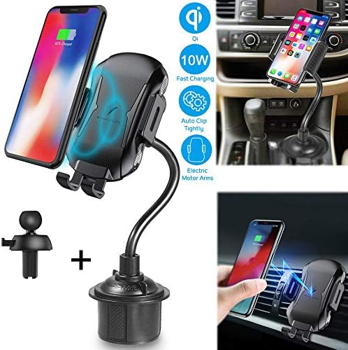 Marrrch Wireless Car Charger,Full-Automatic 10W Qi Fast Charging Cup Phone Holder & Air Vent Car Phone Mount Compatible with iPhone Xs/XS MAX/XR/X/8/8,Galaxy S7/S8/S9/S10 and More (Black)