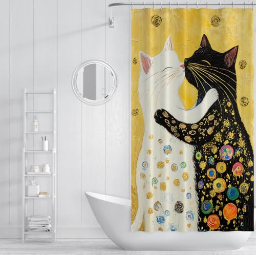 Rideau de douche en tissu imperméable motif chat abstrait avec crochets