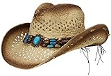 La vogue Damen Strohhut Braun Westernhut mit Türkis 57cm