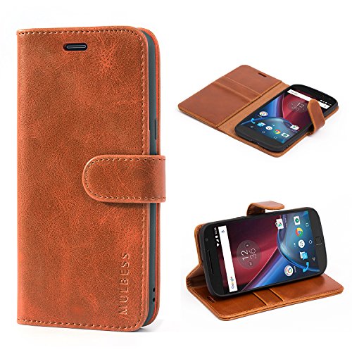Mulbess Funda Motorola Moto G4 Plus [Libro Caso Cubierta] [Vintage de Billetera Cuero] con Tapa Magnética Carcasa para Motorola Moto G4 / G4 Plus Case, Marrón